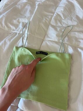 ZARA Lime Green Ribbed Spaghetti Strap Crop Top